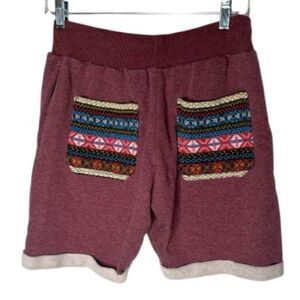 Harem Pants Women’s Burgundy Knit Pocket Cuffed Shorts with Drawstring. Size Sm.